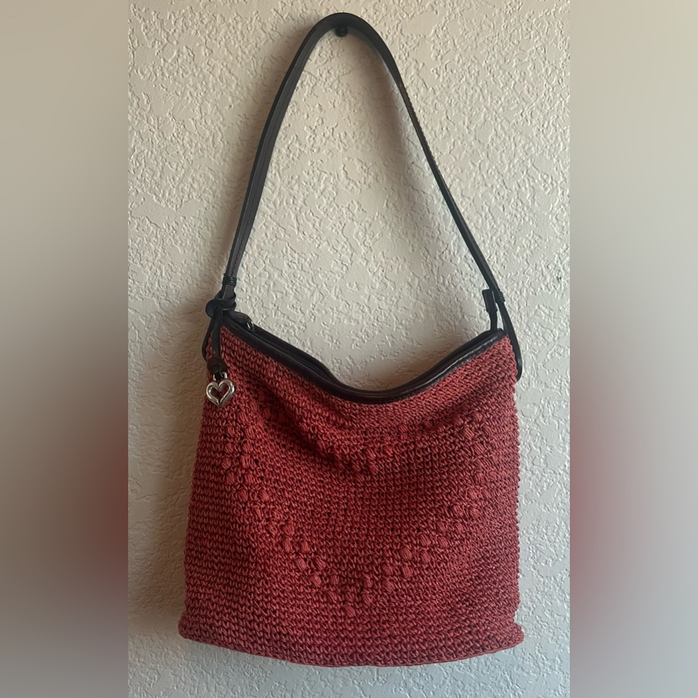 Red Heart Knit Shoulder Bag
